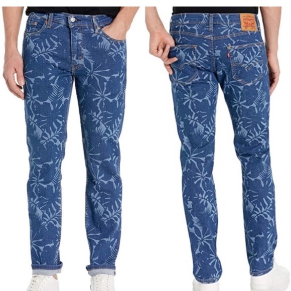 Levi's 511 Jeans Mens 32x30 Blue with Leaf Print Slim Stretch Casual NWT Rare - Picture 2 of 12